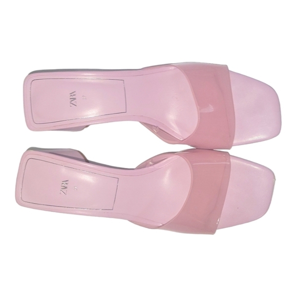 Zara Clear Vinyl Pink Wide Heels Clear Strap Leather Insole UK Size 37 Sandals - Picture 3 of 9
